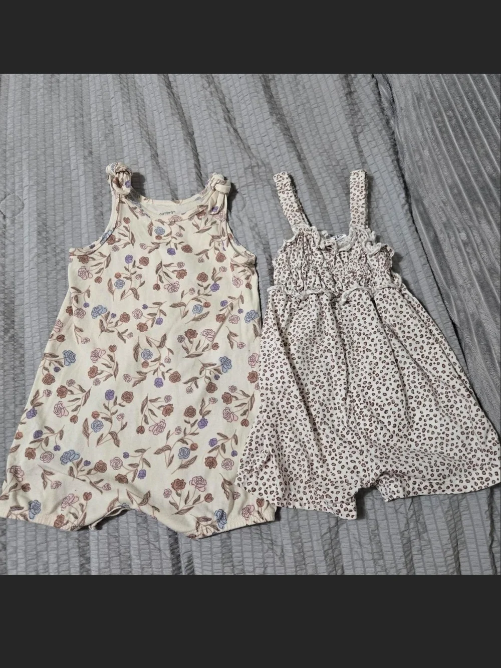 Carter's Cream Floral & Cream Leopard Print Girls One-Piece Bodysuits